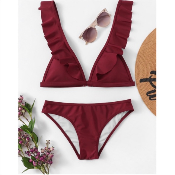 🌟SOLD OUT🌟 Wine Ruffle Bikini - Picture 3 of 3